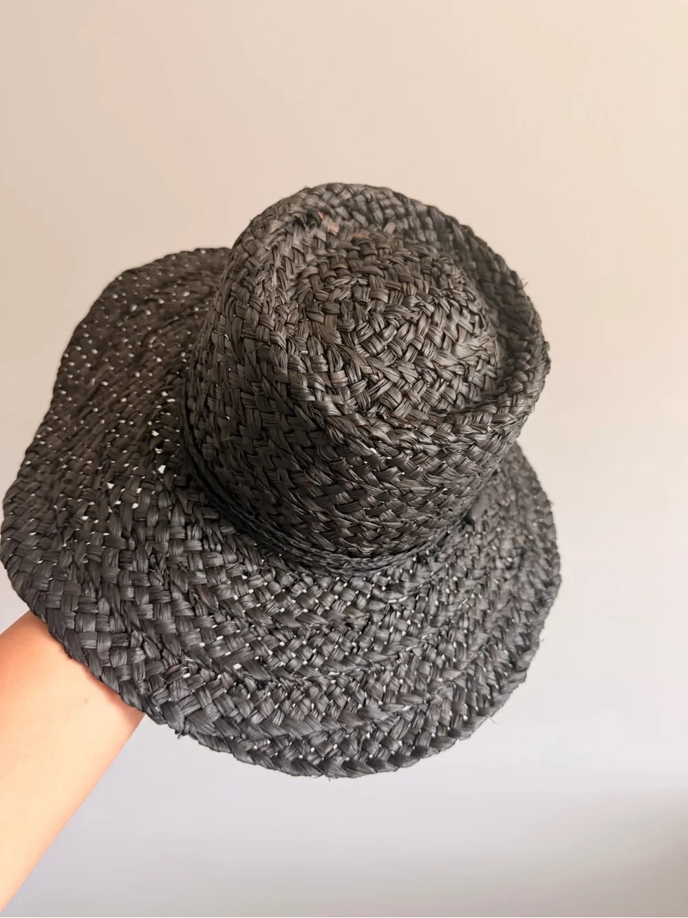 Liz Claiborne Black Braided Straw Fedora Sun Hat